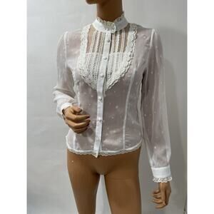 IENA Button Up Blouse White Chiffon Long Sleeve Size Medium Slim Fit